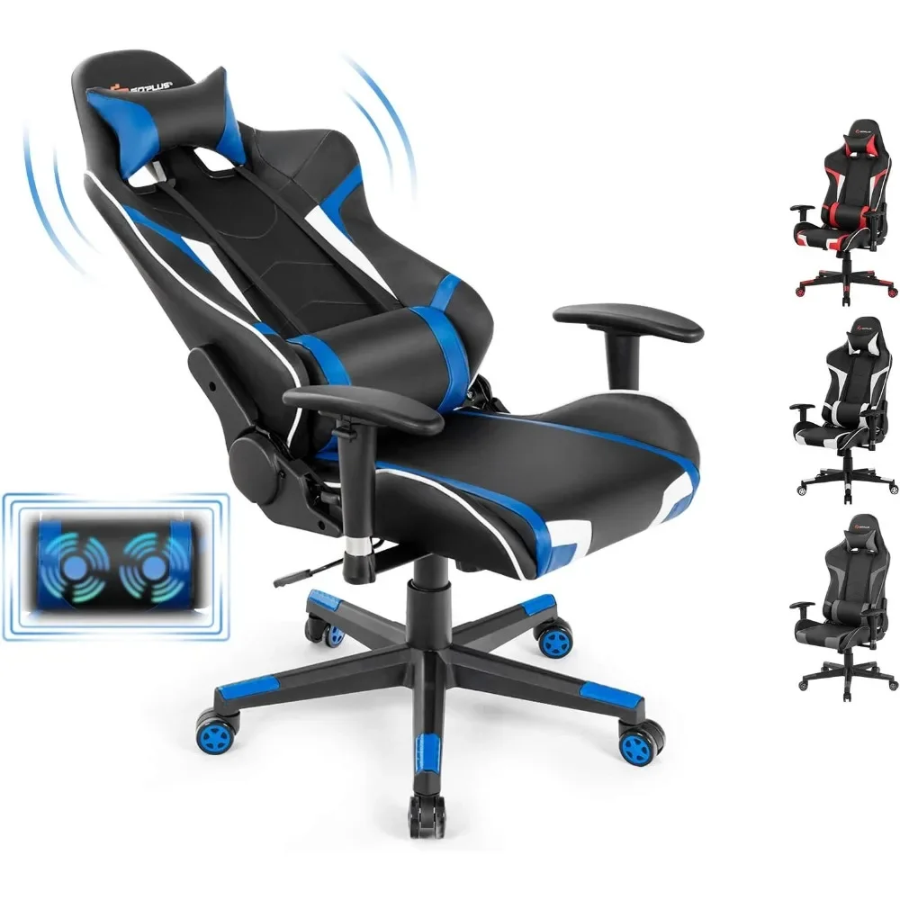 Gaming-Stuhl, Massage-Bürostuhl, Computer-Gaming-Rennstuhl, hohe Rückenlehne, PU-Leder, verstellbare Armlehnen, Kopfstütze, ergonomisch