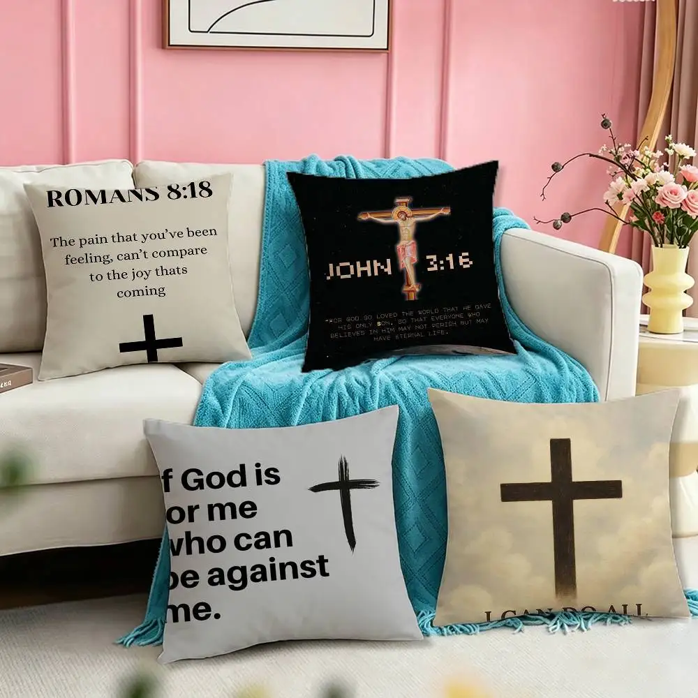 Bible Verse Jesus Christ Christian Pillow Case Square Double-Sided Sofa Cushion Cover Bedroom Bedside Pillow