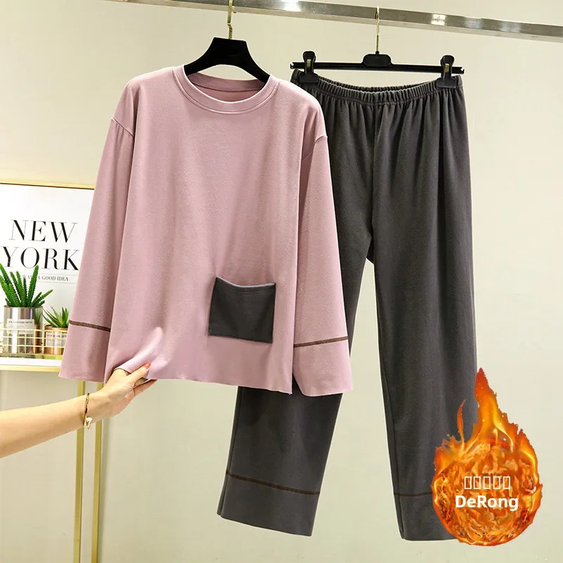 

Thiened Fluffy Spwear Set Women's Loose Fit Long Sve round Ne Home Clothes Thermal Winter Leisure Suit by July Deer