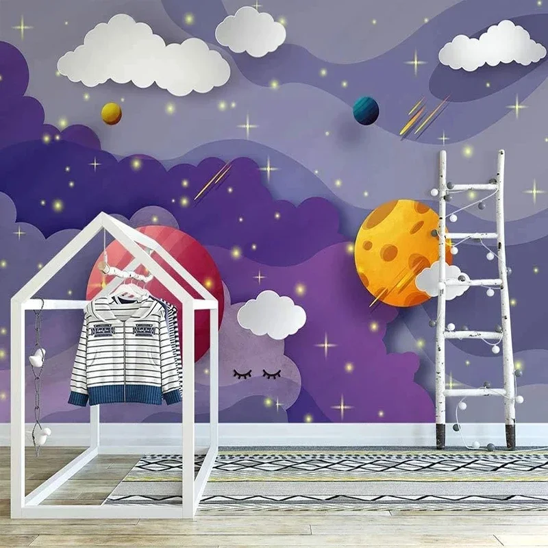 Custom Photo Wallpaper Nordic Ins 3D Hand-painted Stereoscopic Cartoon Space Planet For Children Bedroom Background Painting