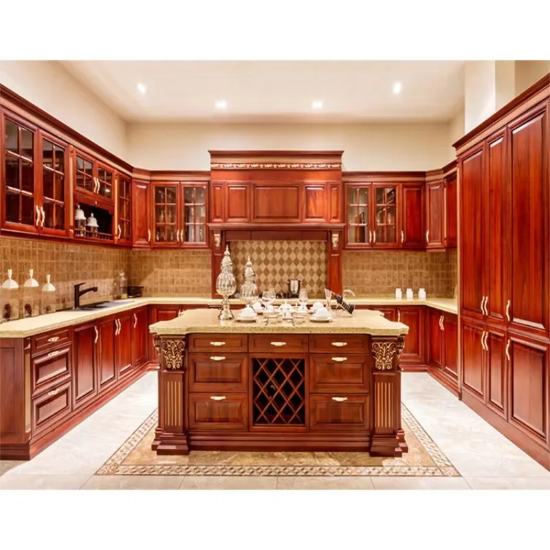China Supplier  Solid Wood Cabinet Furniture Design European Style Modern Luxury Modular Kitchen Cabinets Set