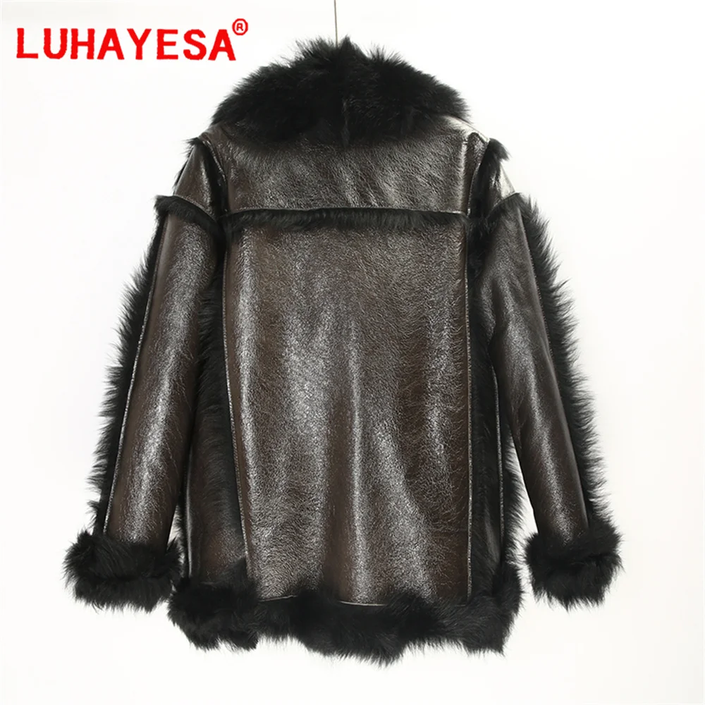 2024 New Tuscany Fur Women Fashion Dark Green Thicken Real Fur Coat Winter Genuine Leather Natural Fur Overcoat