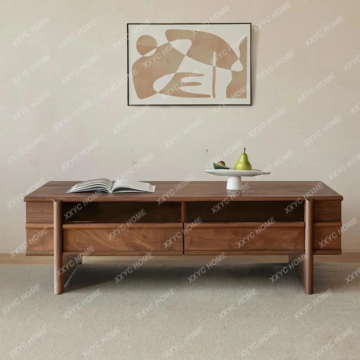 JJNorth American Black Walnut Coffee Table Simple Modern Living Room Solid Wood Small Apartment Multi-functional Locker