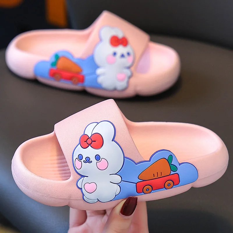 Summer Kids Home Shoes Flip Flops Baby Girls Slippers for Children Cartoon Dinosaur Bathroom Antislip Thick Sole Slides 2024