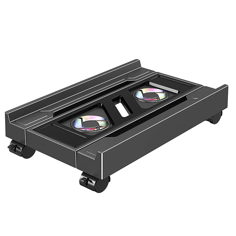 

Desktop PC Tower Stand with Fan Adjustable Mobile Chassis Base Tray Bracket RGB Cooling Fan Office PC Heightened Cooling Shelf