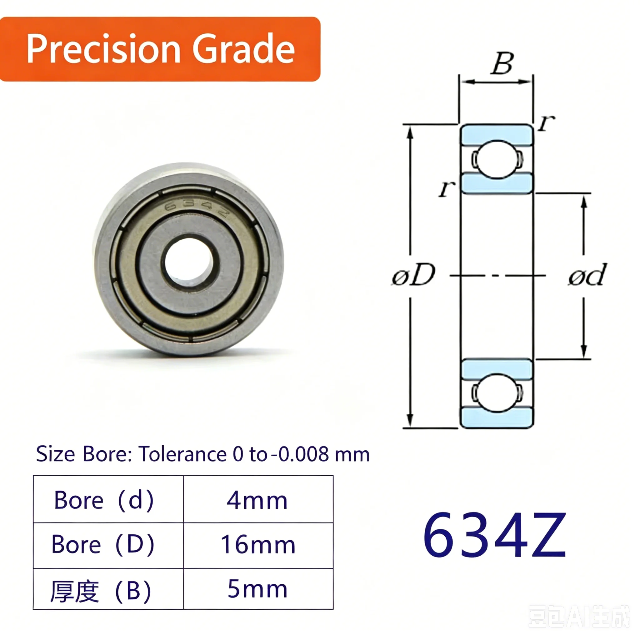 High-speed Precision Grade Bearing, Model 634 635 636 637 638 639 6300 6301 6302Z/RS