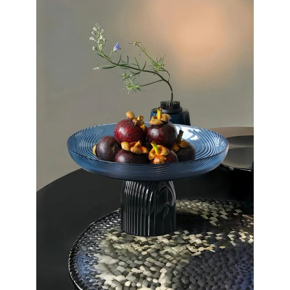 

Glass fruit plate colorful high-footed ornament modern light luxury household living room coffee table snack fruit plate