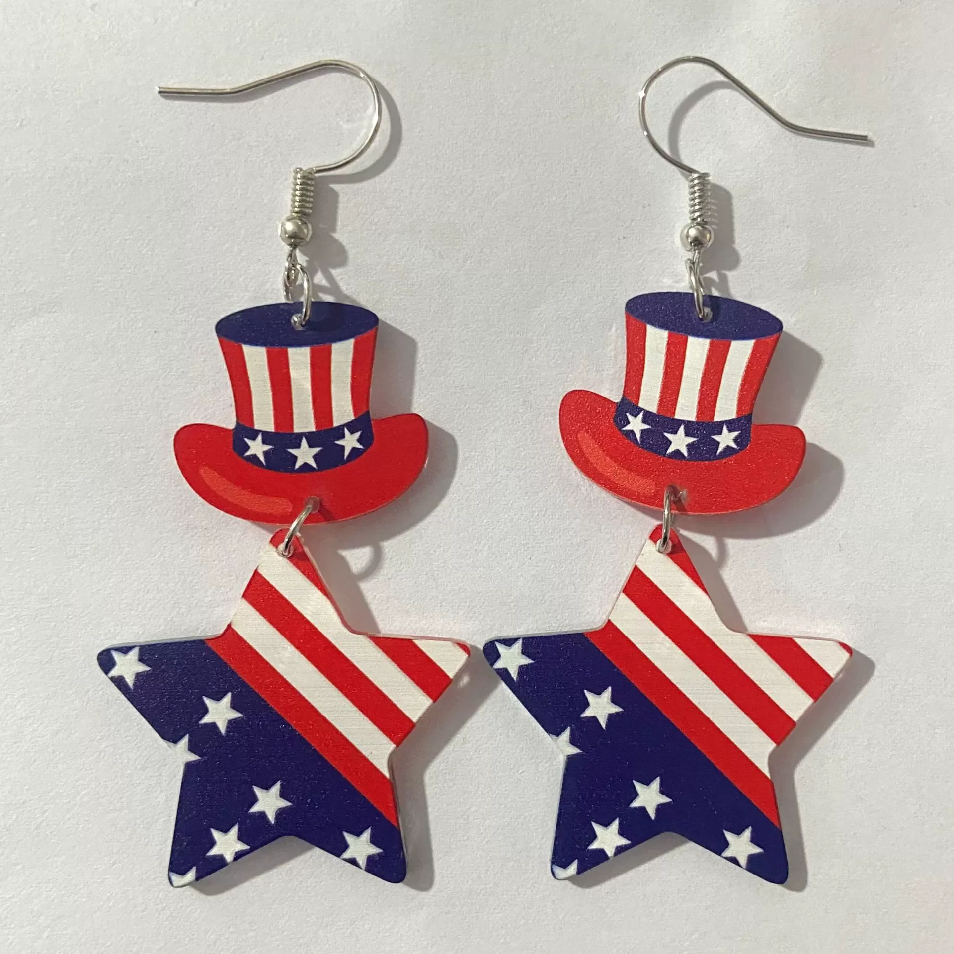 20pairs Independence Day Themed Earrings National Flag Colors Top Hat Five Pointed Star Bow  Heart-shaped Earrings Decorative