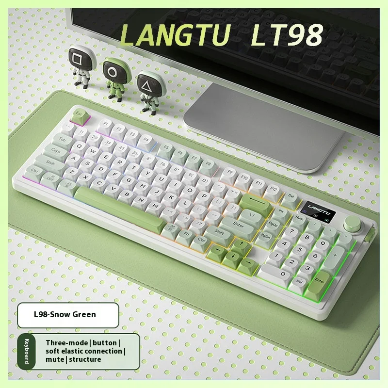 JIMITU L98 무선 게임용 기계식 키보드, 블루투스 3 가지 모드 RGB, 스크린 노브 포함, 핫 스왑 가능 게임용 사일런트 키보드 