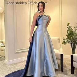 Angelsbridep Mermaid Satin Evening Dress 2023 Robe De Soirée Beadings Crystals Party Dresses Back Bow Strapless Vestido De Noche