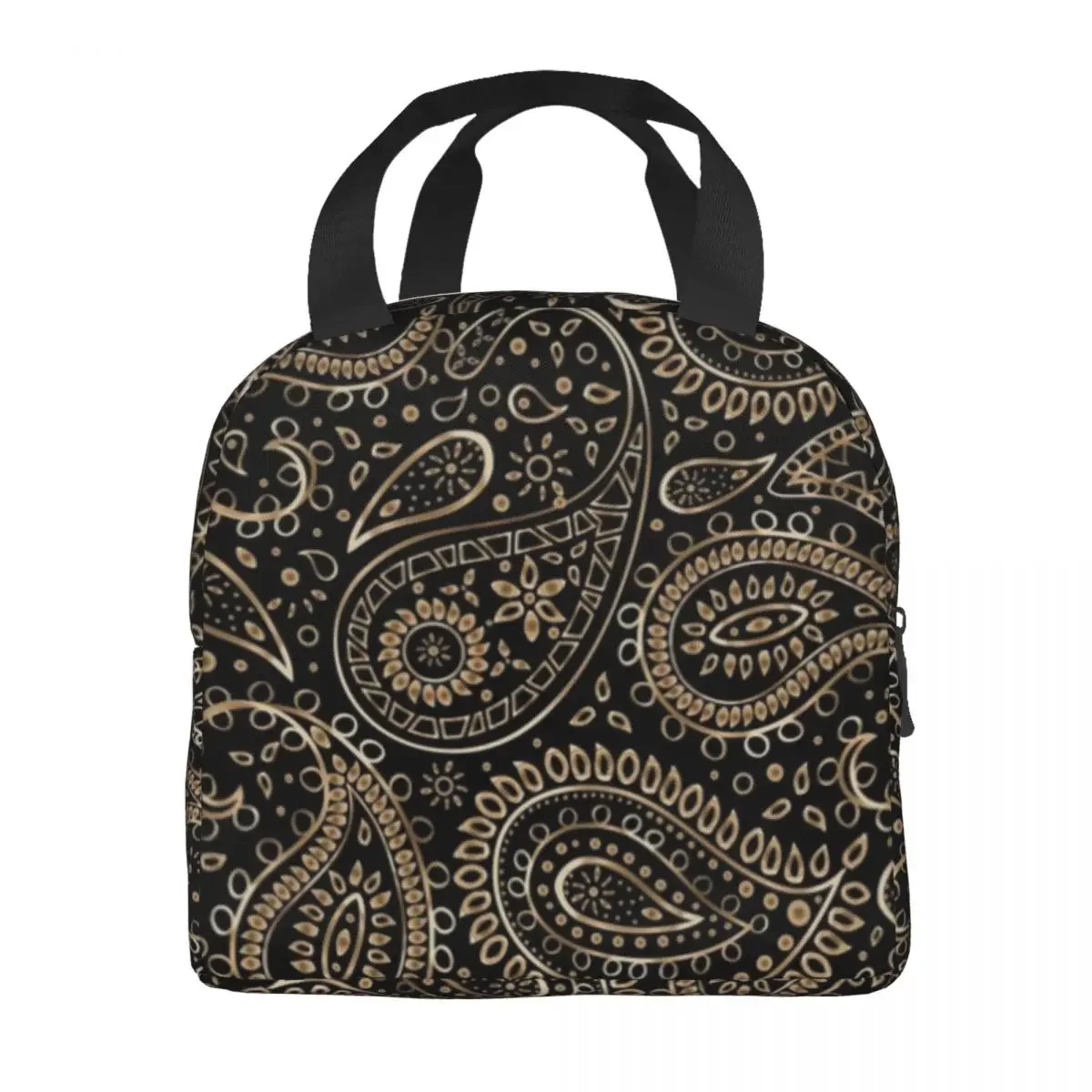 Sac à lunch en cachemire nickel é d'art bohème doré pour femme, boîte à lunch isotherme chaude, beige et marron, glacière pour enfants, écoliers