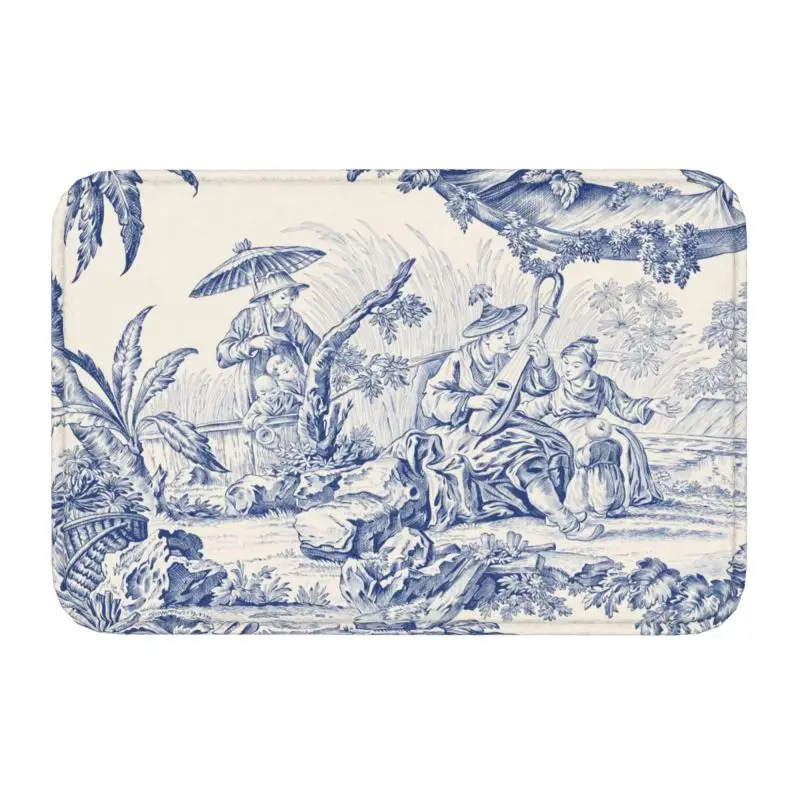 Navy Blue Pattern Toile De Jouy Door Mat Anti-Slip Kitchen Bathroom  Garden  Floor Entrance Rug  Living Room