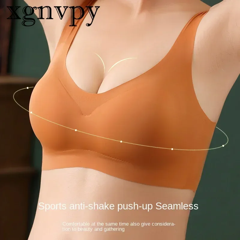 xgnvpy Ice silk seamless underwear peace of mind fourth generation women one-piece vest bra without underwire sports sleep bra