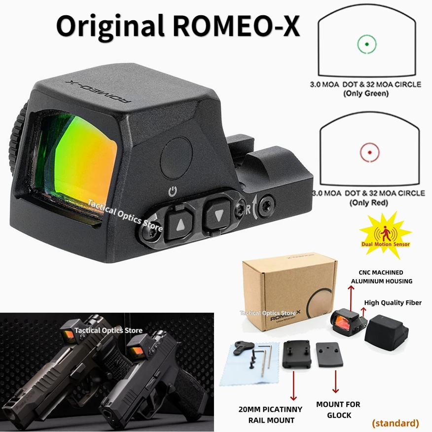 

Tactical R-X Compact Pistol-Mounted Red Dot Sight Aluminum Rifle Scope Micro Open Reflex Sights with 10 Illumination Settings