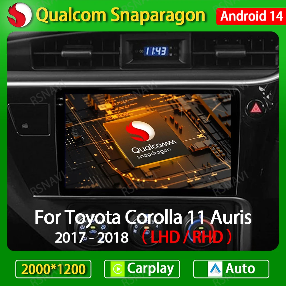 

Автомобильный радиоприемник Android 14 для Toyota Corolla 11 Auris E180 2017 2018 2019 мультимедийный стерео видеоплеер 4G WIFI Carplay Авто QLED BT