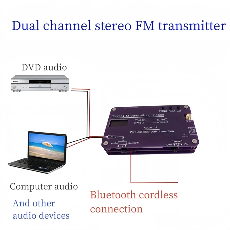 FM Transmitter 76Mhz-108Mhz Bluetooth FM Transmitter Radio With Battery For 100-Meter Transmission