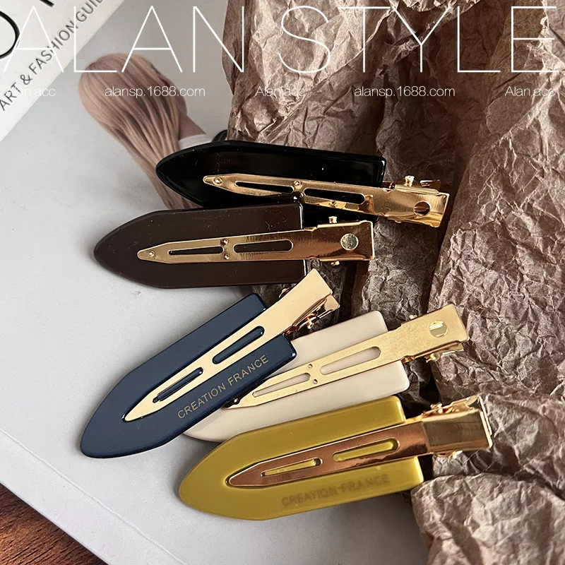 

Заколка для волос из корейского ацетата премиум-класса, 1 шт., с золотым логотипом, во французском стиле, для челки и мелких прядей, для женщин