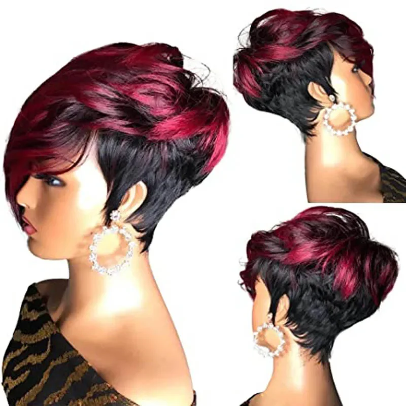 

WHIMSICAL W Synthetic Short Straight African American Wig Ombre Black/Medium Auburn Party Women Evening Daily Daily Wear