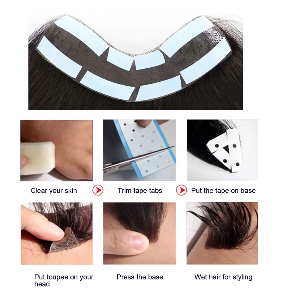 Línea de cabello humano Vstyle para hombre, piel fina, toupee indio, peluca de cabello humano, PU completo de 0.08mm, frente en V, sistema de cabello natural, pieza 6