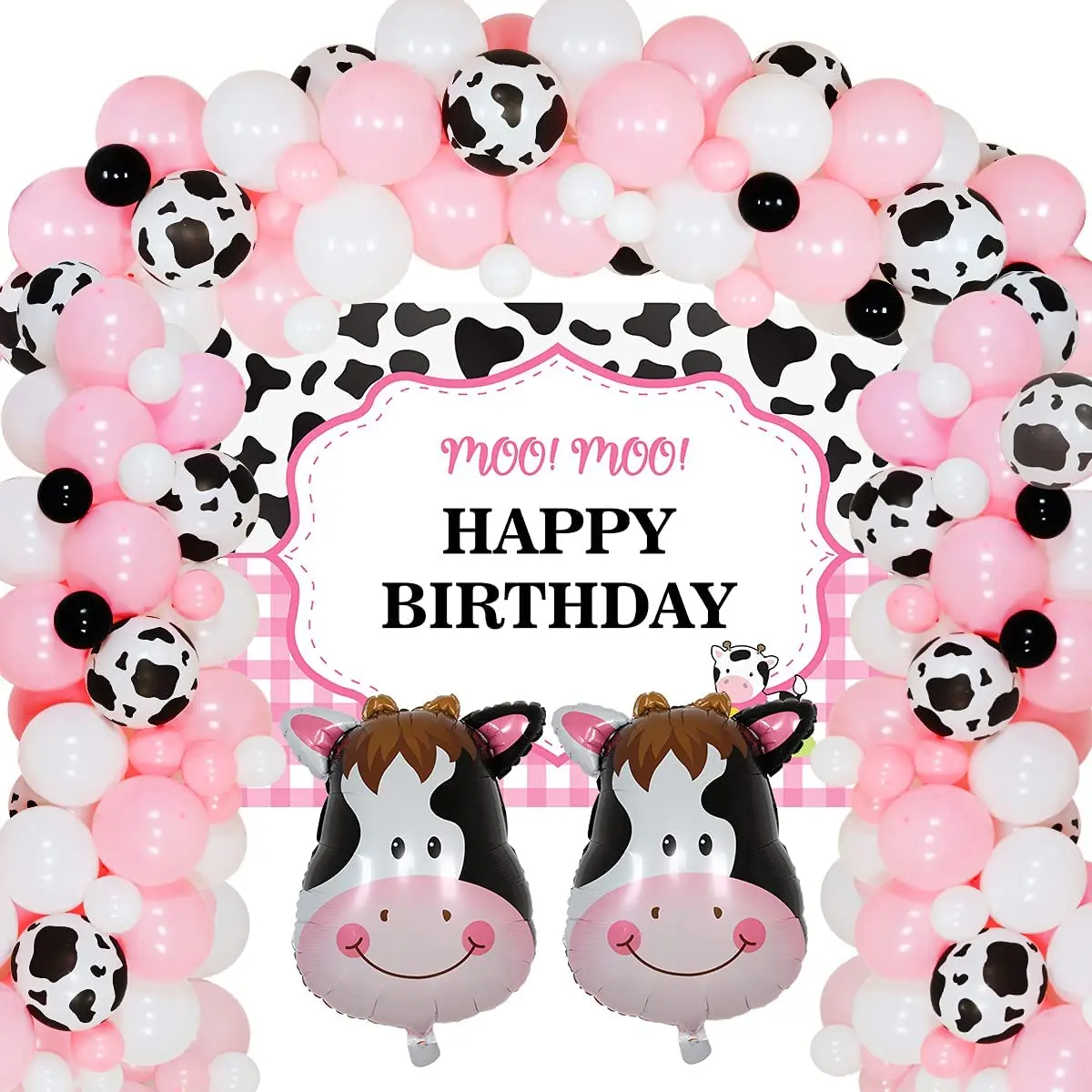 

JOYMEMO Cow Balloon Garland Kit Farm Animal Cow Theme Party Decoration for Girl Pink Cow 1st 2nd 3rd Birthday Party Supplies