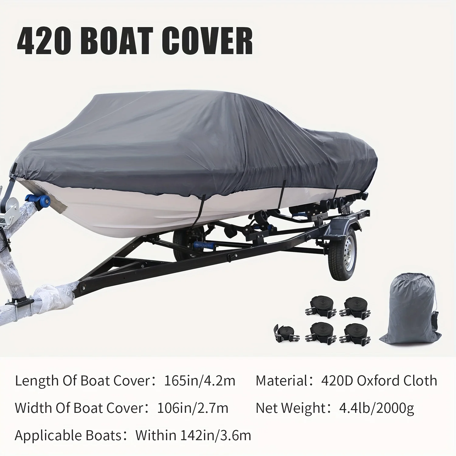 KOETSU 1-Pack Gray Boat Covers - 5 Sizes Available for Universal Fit And Protection