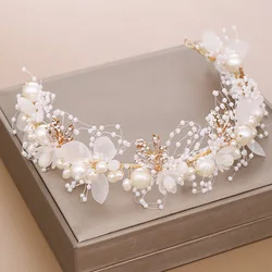 Pearl Flower Headband Bridal headdress Wedding Crown Fashion The wreath bracelet Band Tiaras Crystal Headpiece Hair Jewelrys