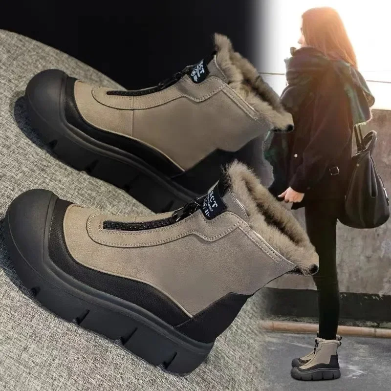 شتاء جديد المخملية الدافئة الجلود القطن الأحذية سميكة القاع عالية أعلى أحذية الثلوج خفيفة الوزن لينة أسفل أحذية قصيرة