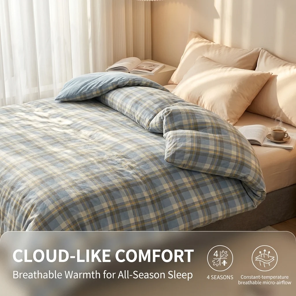 Class A Washed Cotton Comforter Set Removable Plaid Duvet Cover Soft Warm Natural Cotton Quilt Four Seasons Bedding Twin Queen