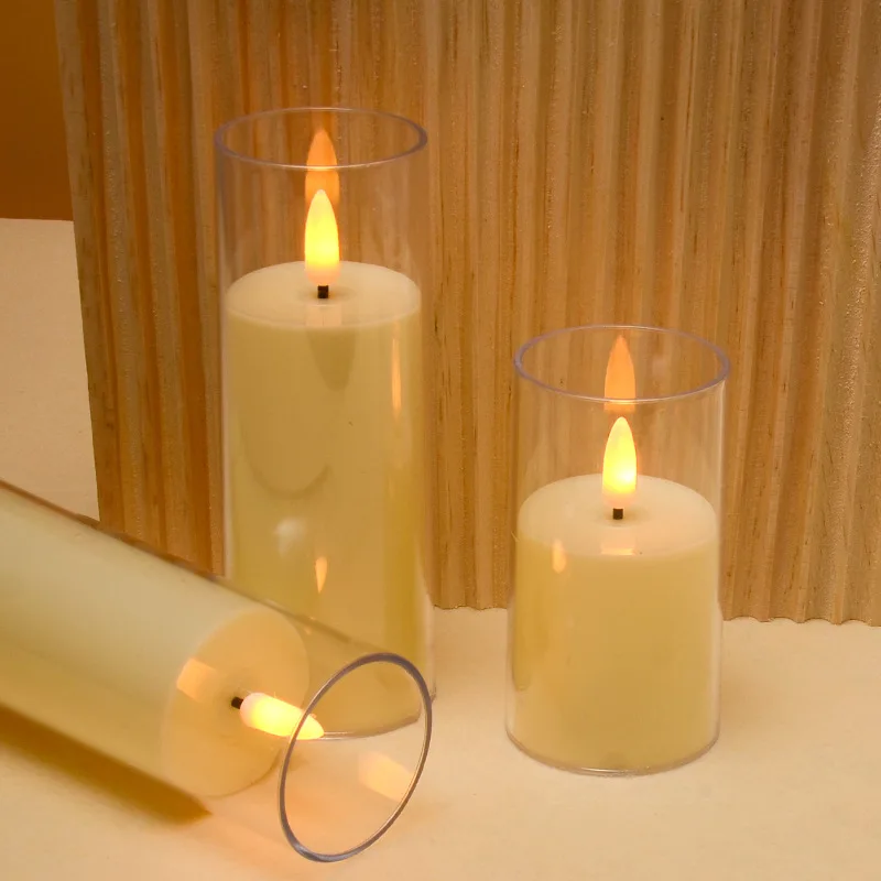 3 pièces sans flamme Led bougie acrylique bougies mariage blanc chaud alimenté par batterie bougie lampe maison fête noël chambre décor