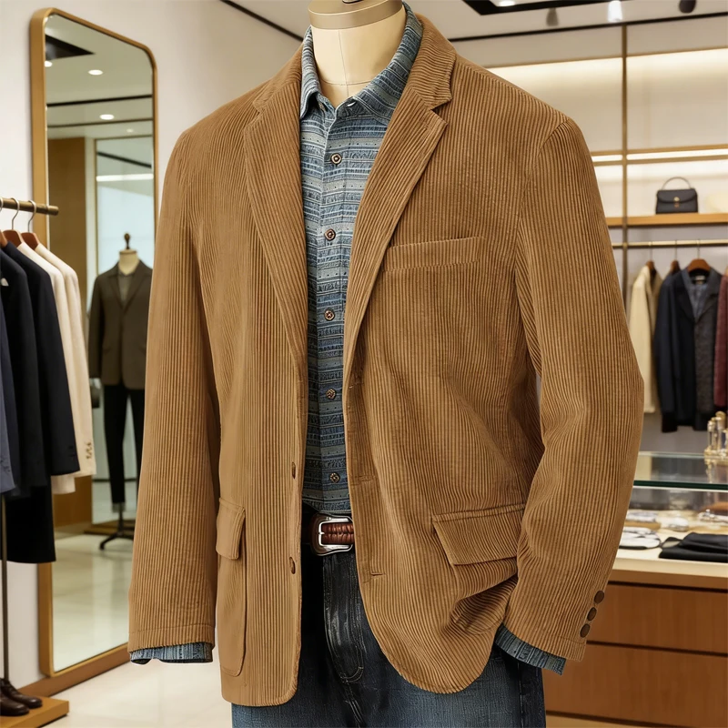 

Mens Corduroy Blazer Suit Jacket Notch Lapel Single Breasted Casual Slim Fit Comfortable Elegant Business Formal Wear Out
