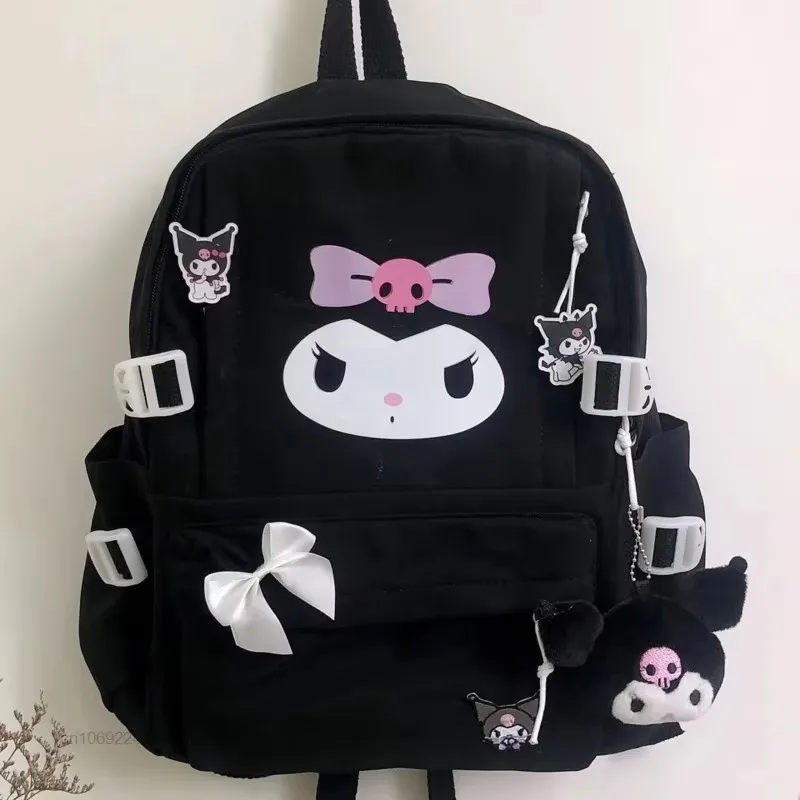 Sanrio Kuromi Schoolbag Cartoon Printed Black Backpack Student New Schoolbag Computer Bag Y2k Female Japanese Fashion Backpack