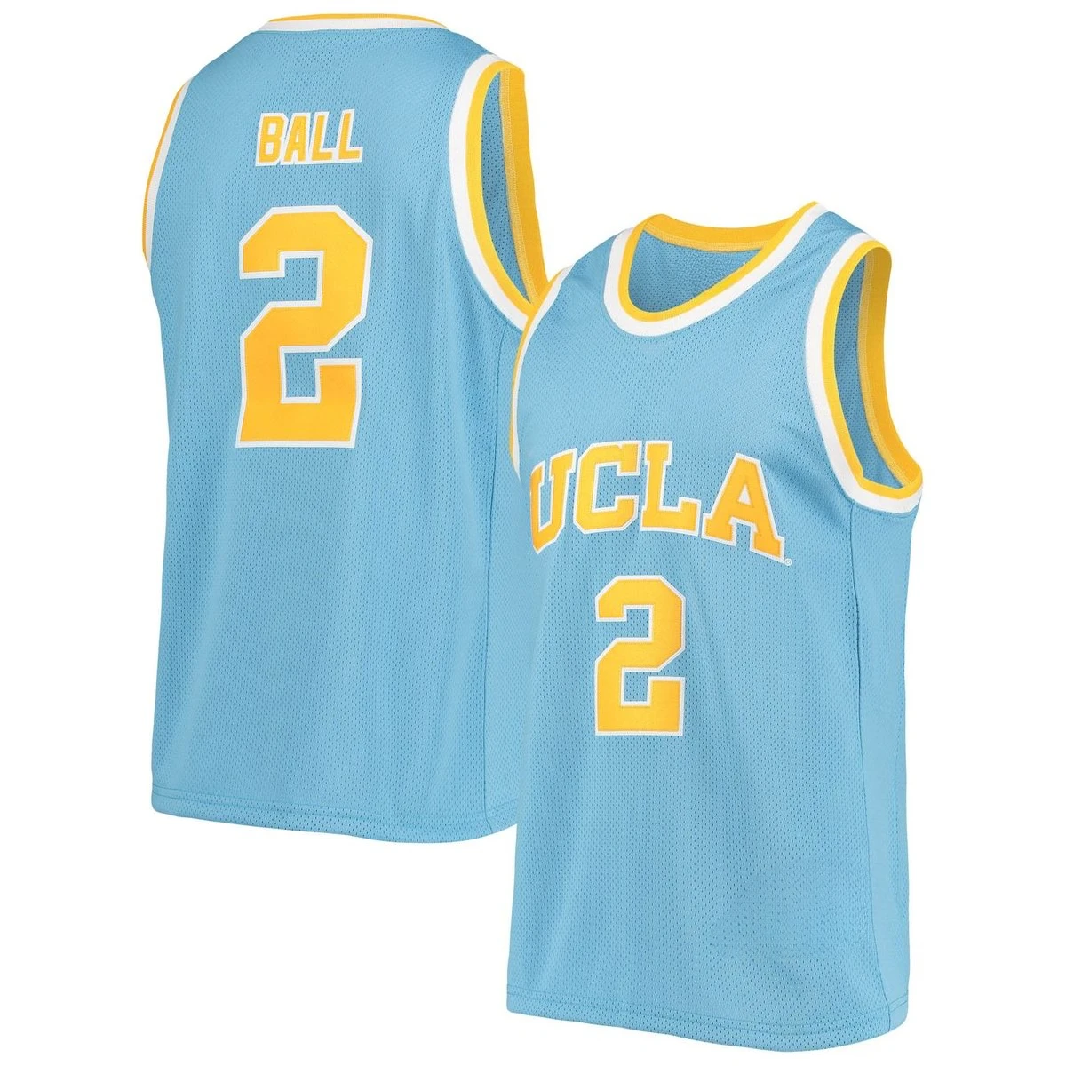 2026 Light Blue UCLA # 2 Ball Family Basketball Vest, Yellow/white Quick Drying Mesh Sports College Retro Jersey
