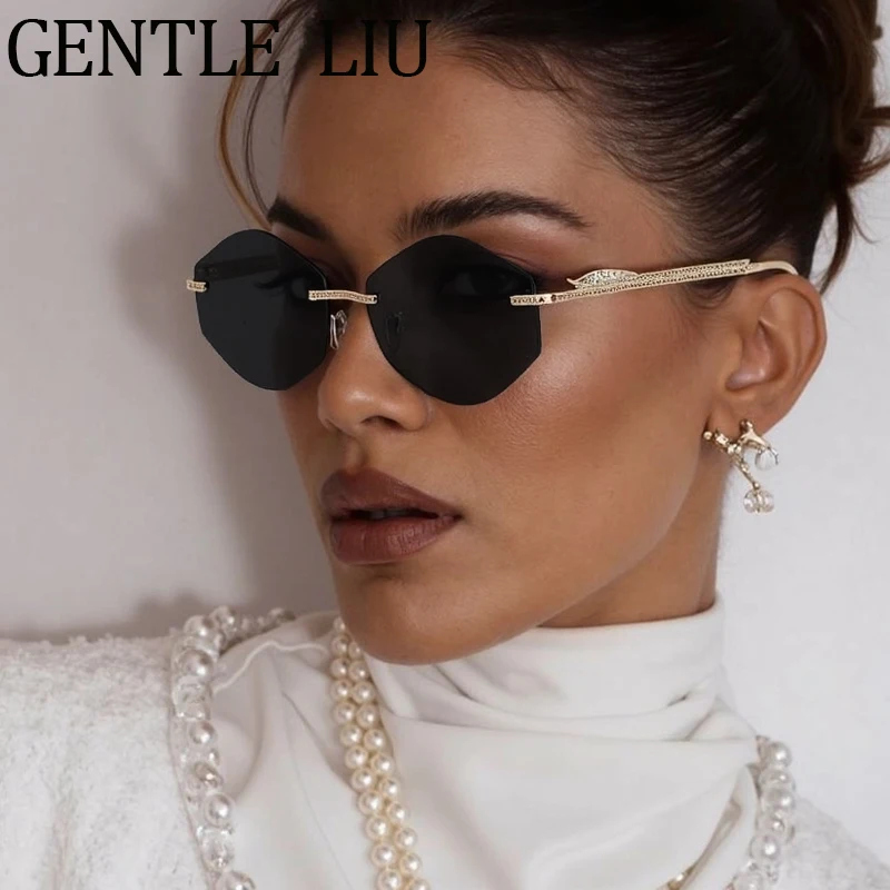 

Vintage Hexagon Punk Rimless Sunglasses Women 2025 Luxury Brand Frameless Metal Polygon Sun Glasses Ladies Eyewear Outdoor UV400