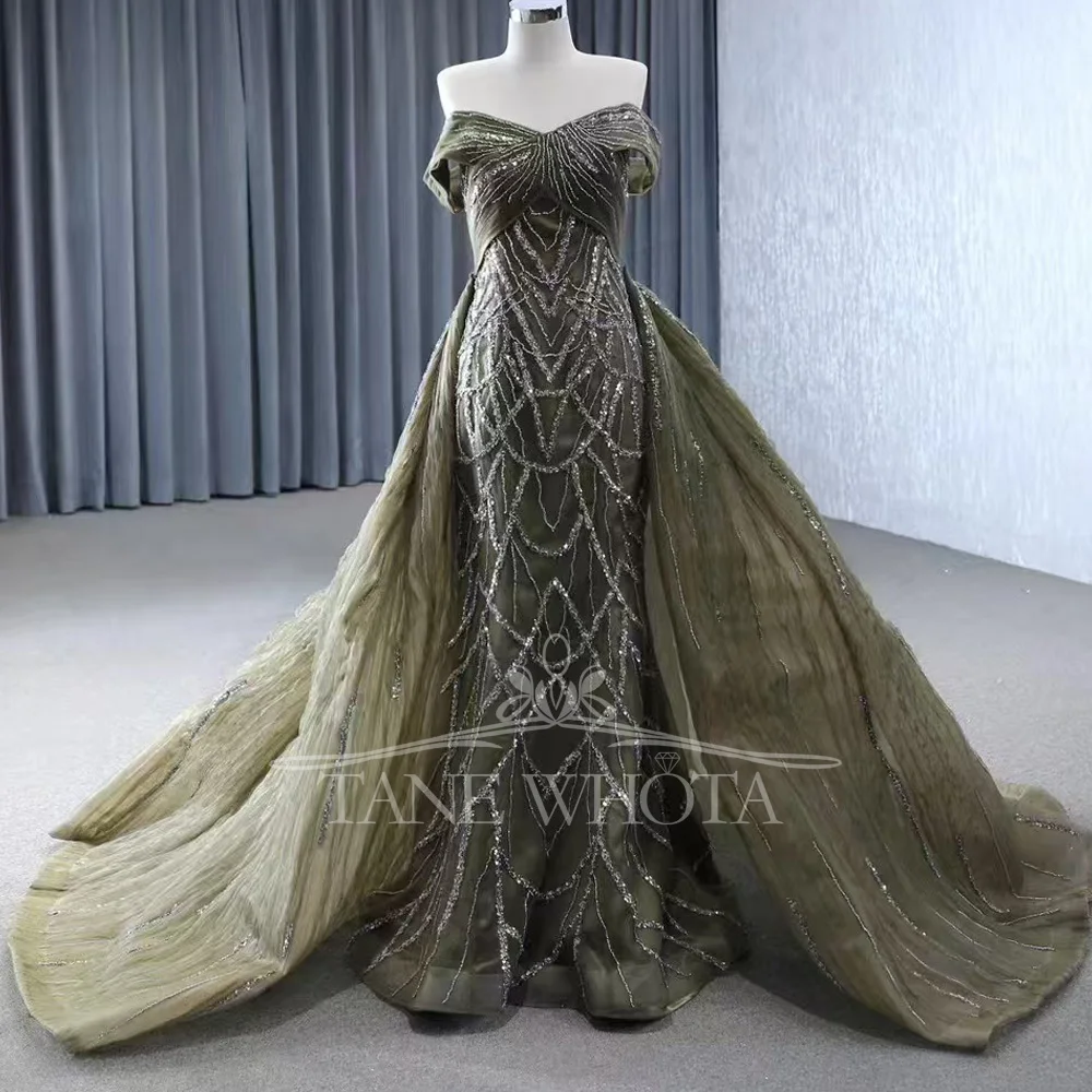 

Off The Shoulder Beaded Evening Dress Sweetheart Lace Up Back Detachable Train Elegant Women's Formal Gown Abendkleider