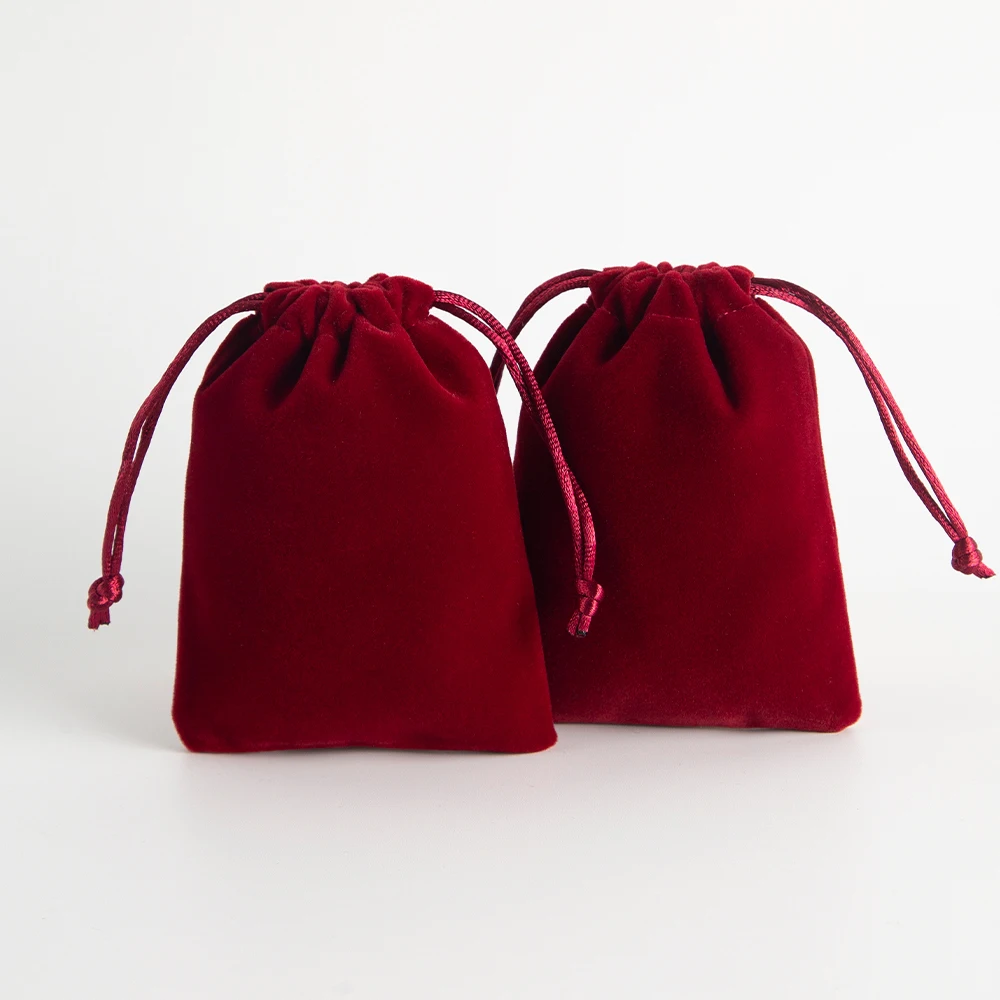 5pcs Luxury Pink Velvet Drawstring Pouch Set