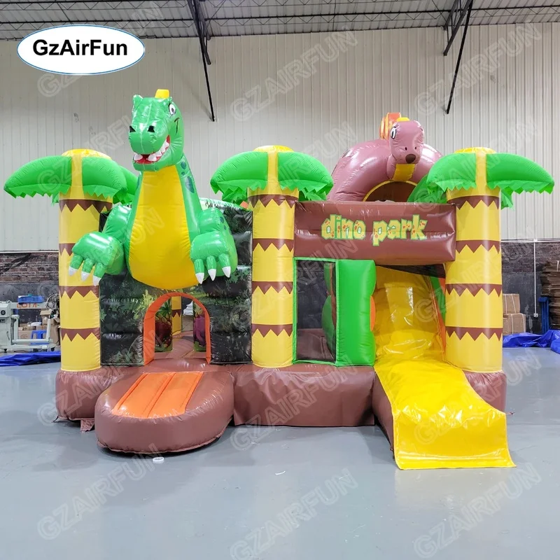 Dino Park Inflatable Bounce House with Slide Dinosaur Themed PVC Material Kids Jumper for Party Easy Setup