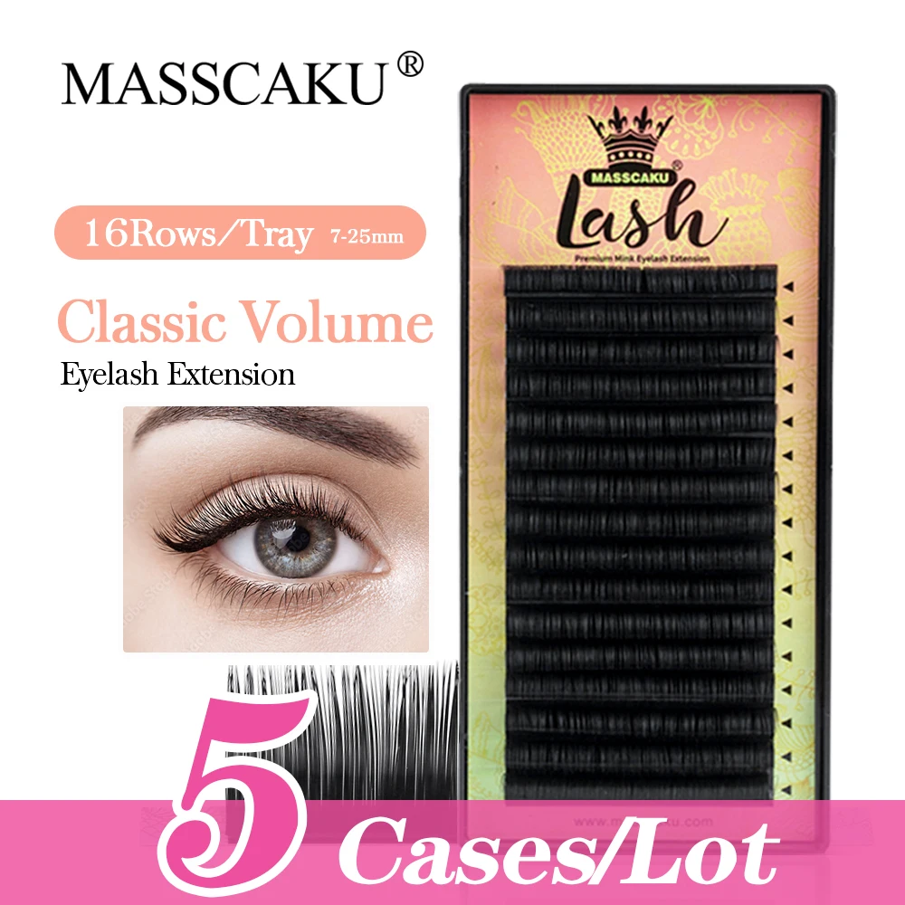 MASSCAKU 16Rows Classic 5cases Individual Eyelash Extension Lashes Mixed Length Makeups Mega Russian Korean Makeup Products