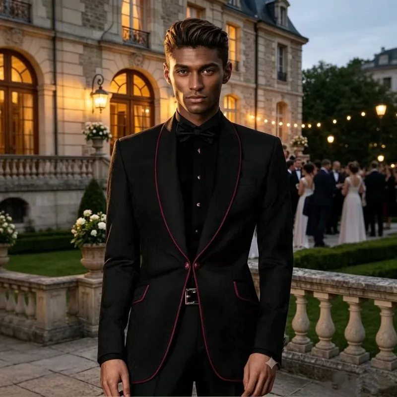 Wedding Suits for Men Slim Fit 2 Pieces Custom Made Groom Tuxedo with Gold Pattern Fashion Suit Separates for Formal Prom 2026
