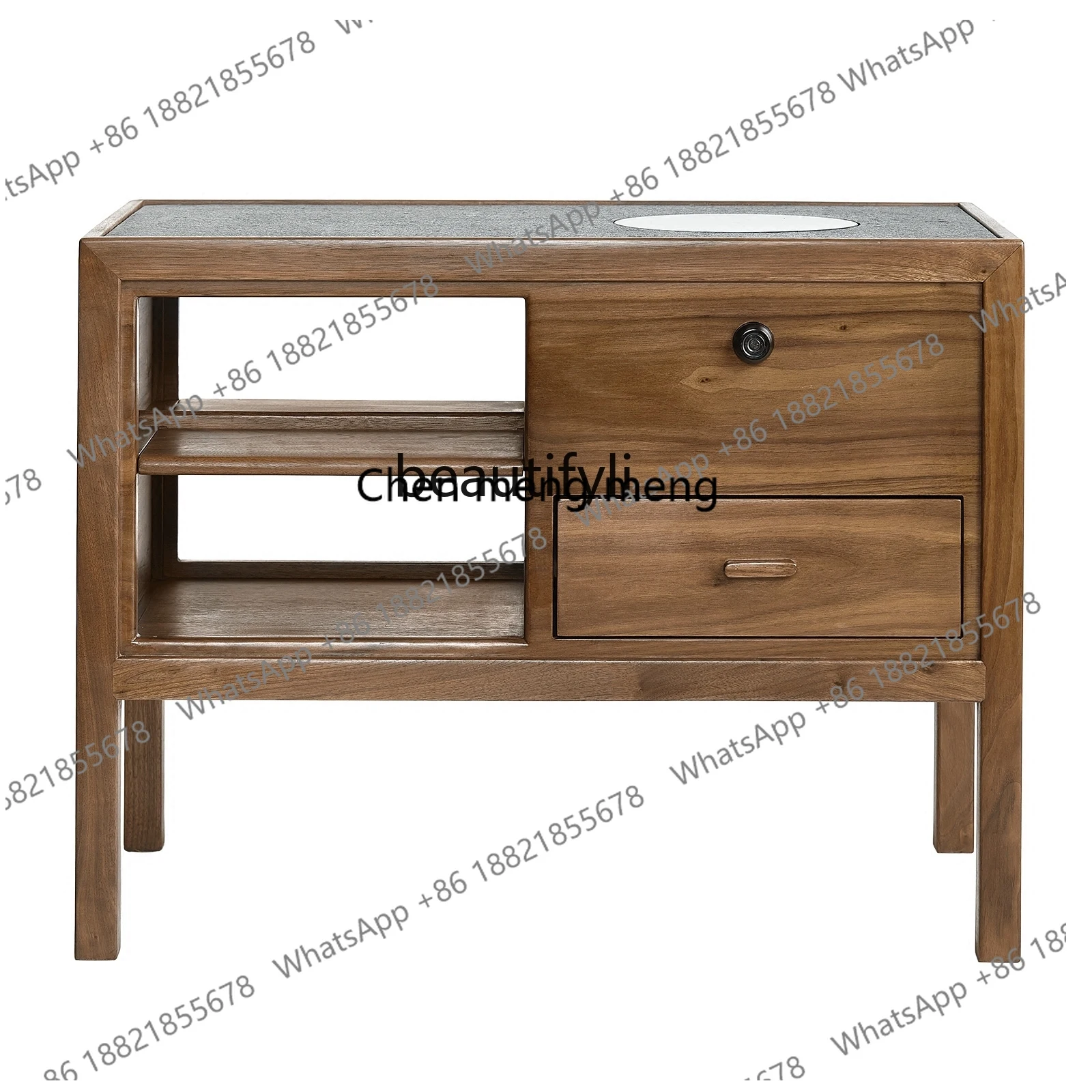 New Chinese Style Black Walnut Tea Cabinet Furniture Water-Boiling Stove Storage Low Cabinet Side Cabinet Solid Wood Living Room