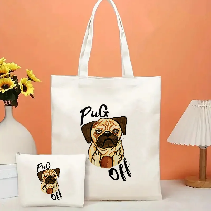 

Женские сумки через плечо, набор косметичек, сумки-тоут с принтом пуг, повседневные складные сумки для покупок, льняные сумки, пляжные сумки для отдыха на природе