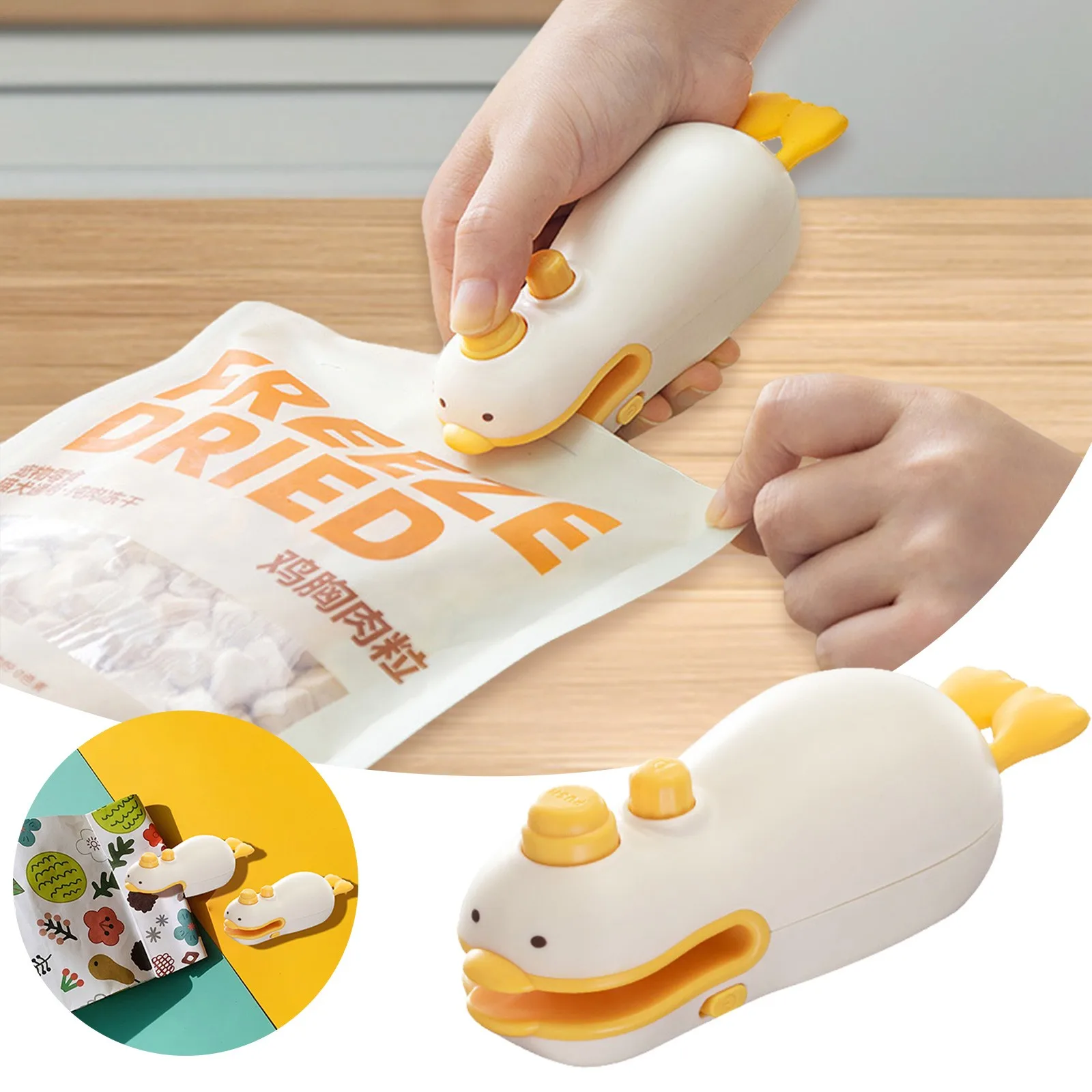 Household Portable Mini Bag Sealer New Cute Duck Design 2 in 1 Chip Bag Sealer with Cutter Usb Charging Bag Sealer