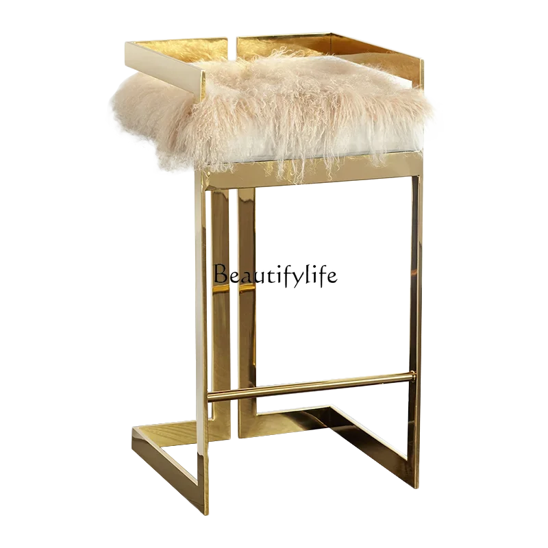 

Z.Modern light luxury Nordic square stainless steel bar stool gold card seat bar front desk chair