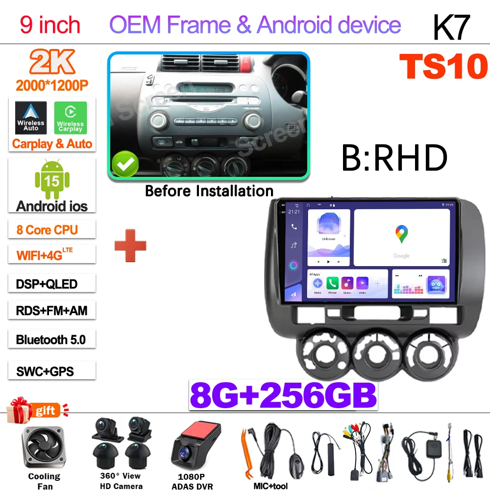 Android 15 Car Radio For Honda Fit Jazz City 2002 2003 2004 2005 2006 2007 Multimedia Video Player Navigation GPS 5G Carplay RDS image 3