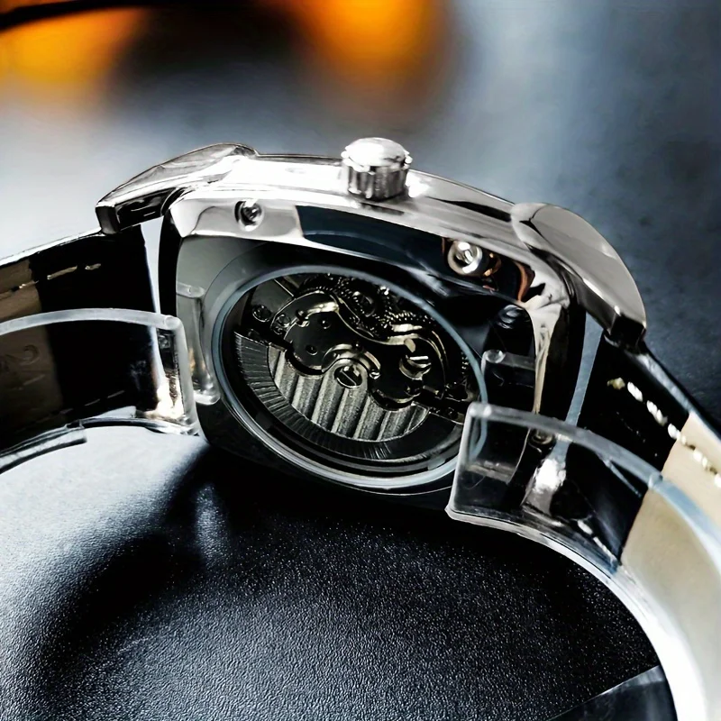 New Barrel-Shaped High-End Luxury Automatic Mechanical Watch for Men, Hollow Design, Fashionable, Business Casual, Versatile, Stylish, Best-Selling Men's Watch, Top Choice for Birthday Gifts