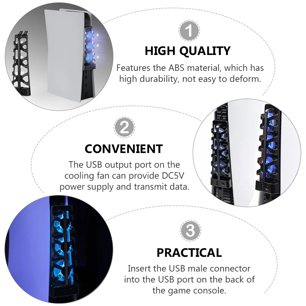 

LED Cooling Fan Game Console 3 High Speed Fans USB Docking Station Temperature Control Radiator Fan for Air Cooling Hub