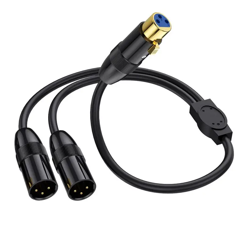 Carcasa de Metal de cobre puro 1/2 en forma de Y, mezclador de micrófono macho Y hembra, amplificador, Cable de Audio XLR M-2F/F-2M/3M/3F, chapado en oro