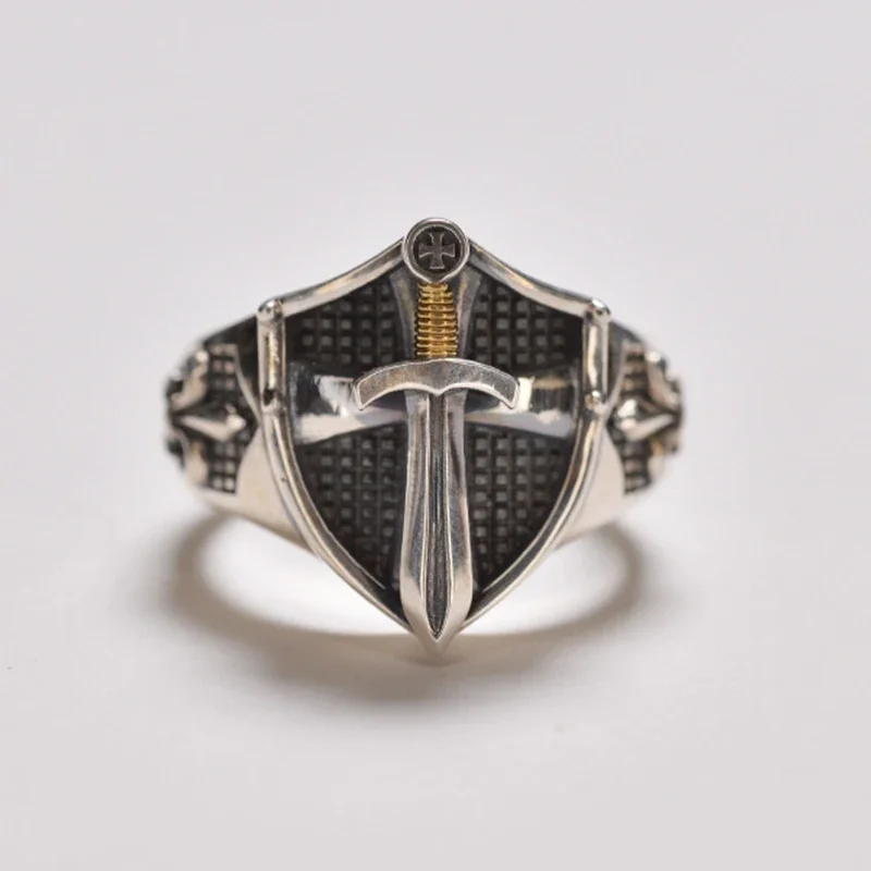 Personality Retro Hip Hop Fashion Templar Signet Ring Men's Fashion Cool Shield Trendy Jewelry Couple Decoration Gifts Wholesale