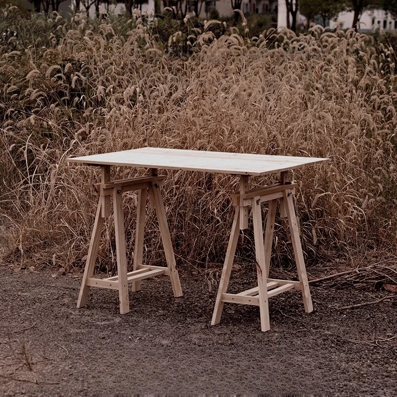 

Solid wood lifting table leg bracket workbench, retro photo table countertop log strip bench, table leg props