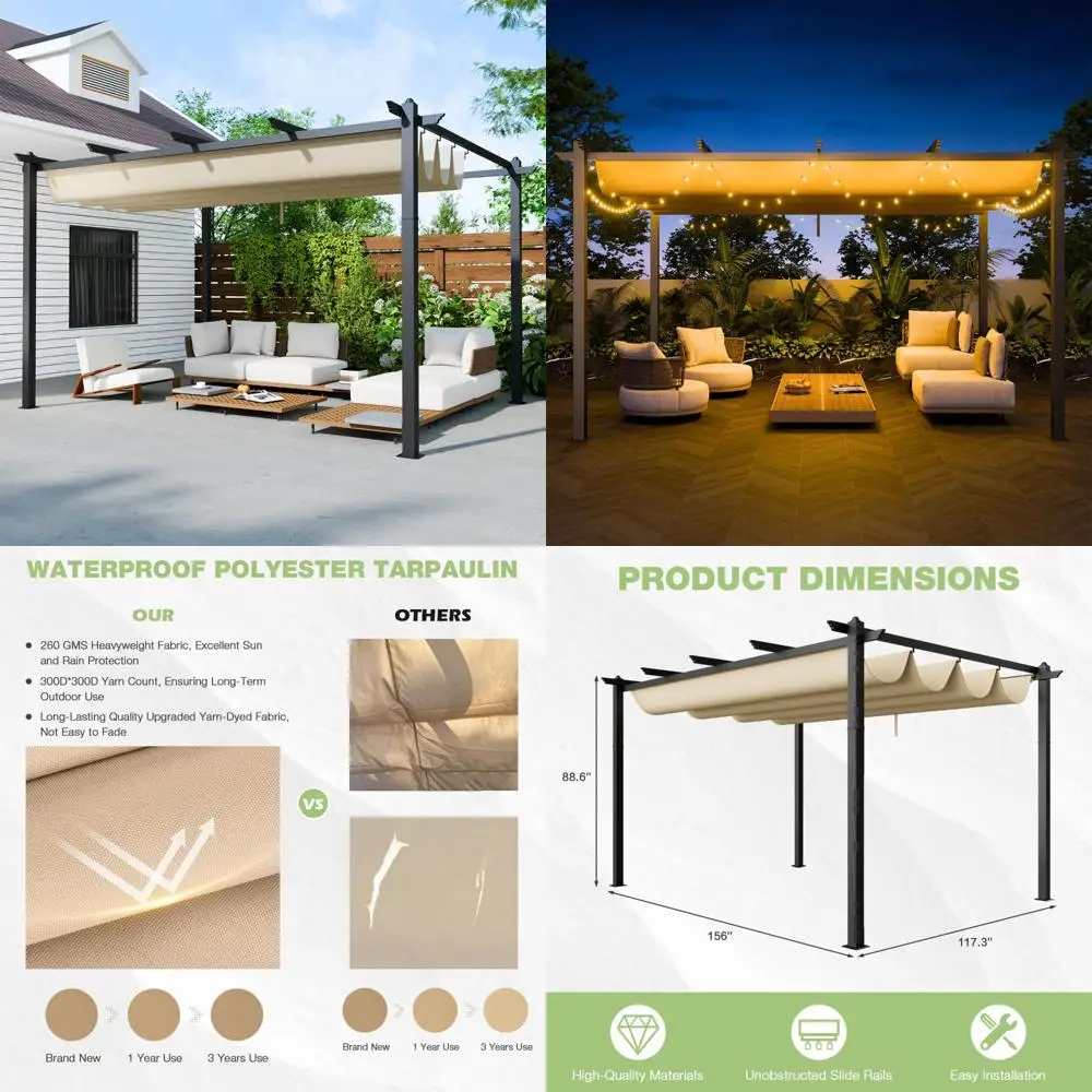 

Adjustable Canopy Outdoor Metal Pergola, 10' x 13' Retractable Sun Shade Shelter for Gardens and Backyards