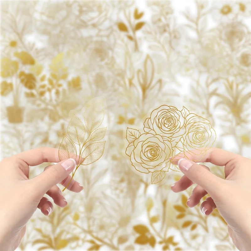 50pcs Stickers ,Golden Plants Transparent Series Stickers,Suitable for Decorating Roller Skating,Cycling Decals,Bicycle Stickers